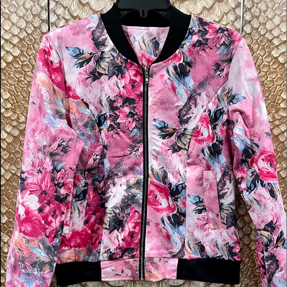 Pink Floral 🌸 Satin Jacket Size Small 🌸 NEW! - Picture 3 of 15